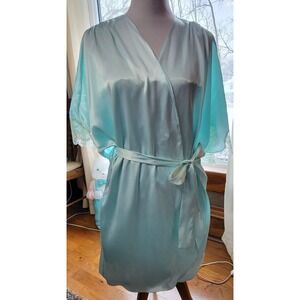 Go Softly Satin Lace Green Nightgown & Robe Womens Sz S Lingerie Sleep Wear Vtg